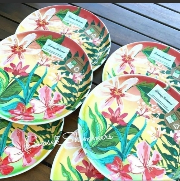 𝅺4PC Set Tommy Bahama Tropical Hibiscus Flowers Eco Melamine Dinner Plates New - Picture 6 of 6
